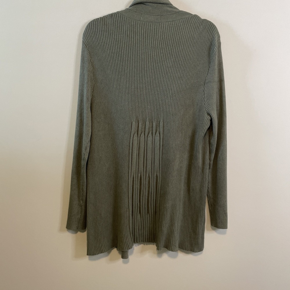 Cactus + Pearl L Sage Green Open Front Cardigan Ribbed Knit Long Sleeve - Picture 7 of 14